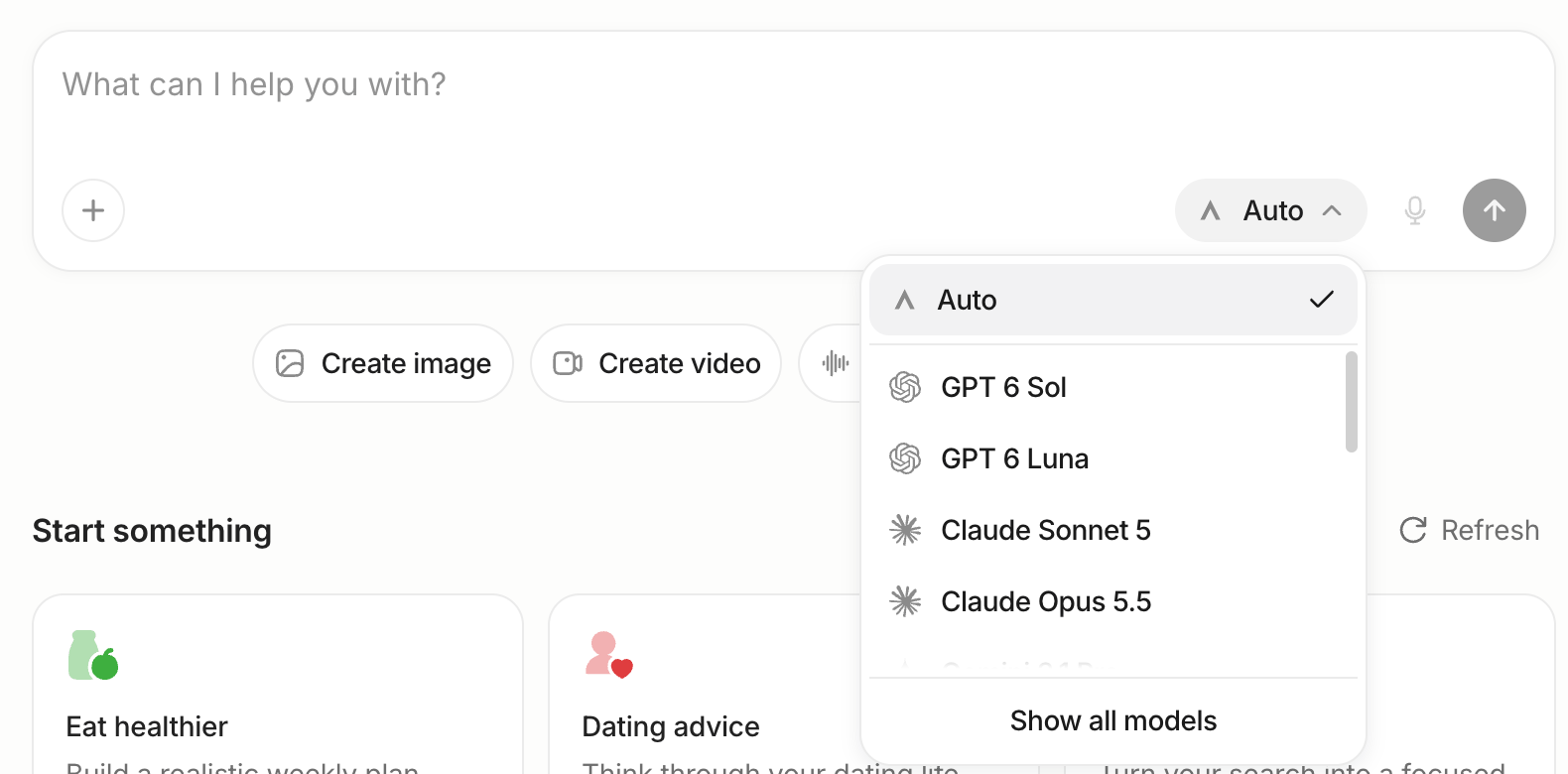 The model picker with Auto at the top