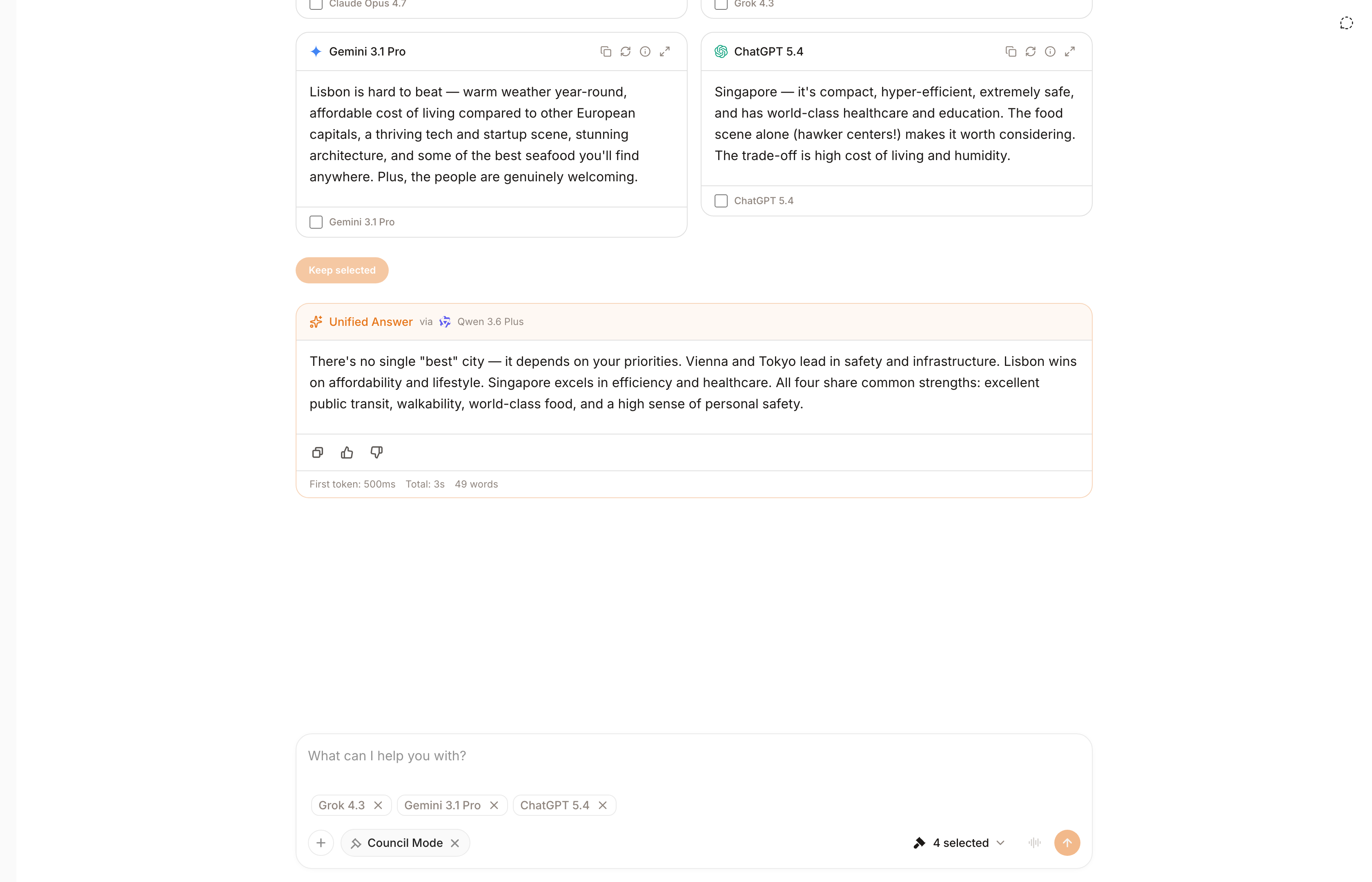 Council Mode with multiple models on the web