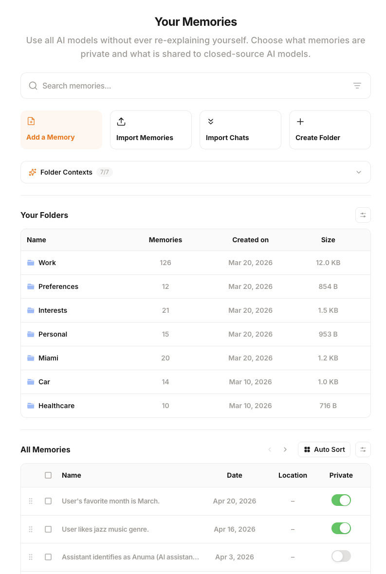 Memory Vault with folders and memories