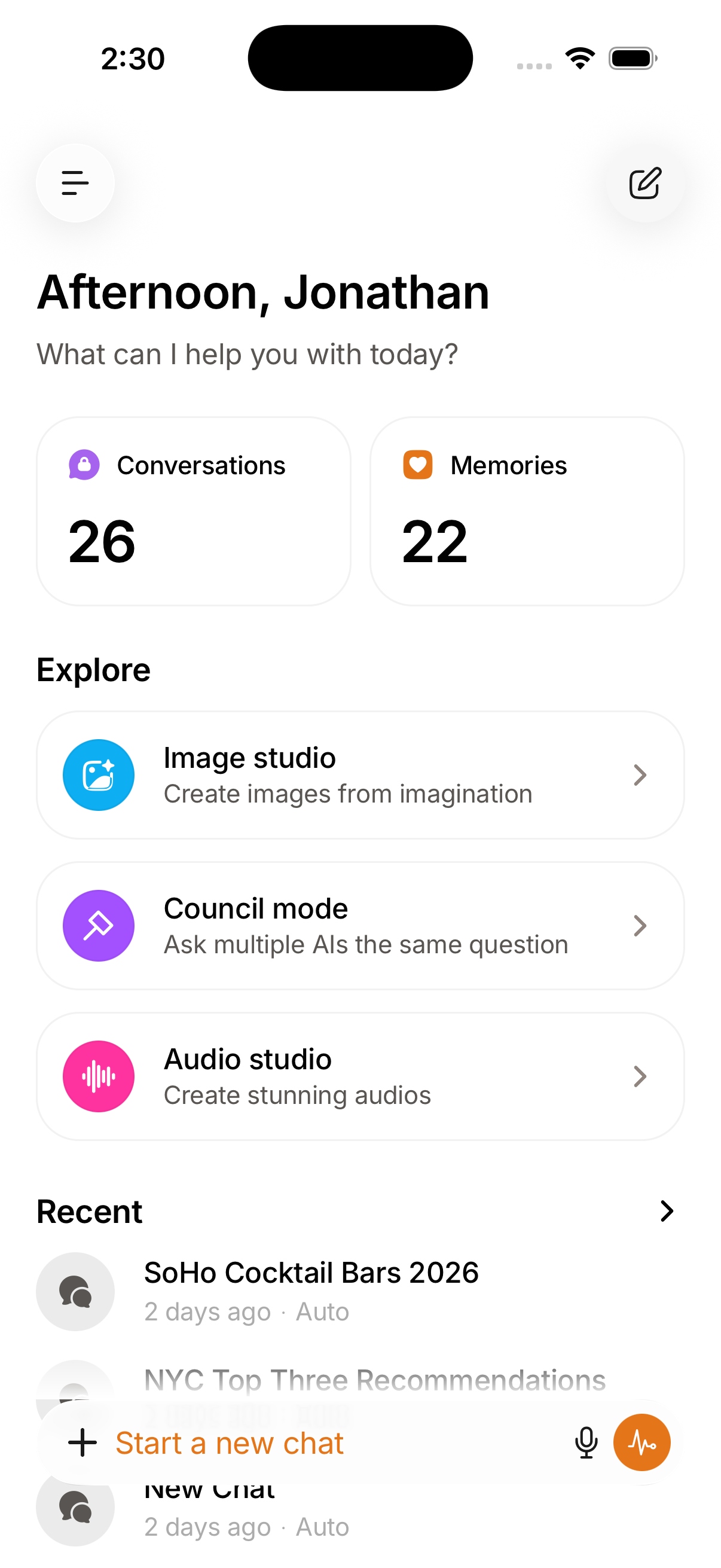 Anuma mobile home screen with the chat composer