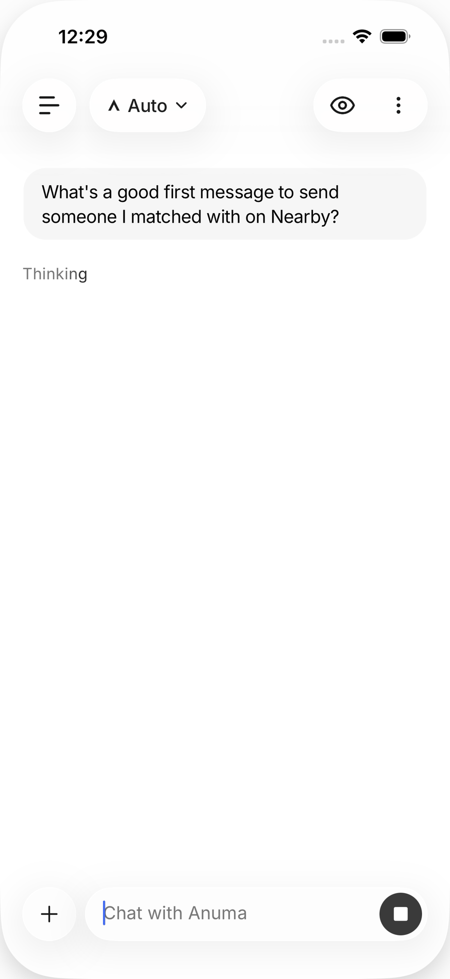 A chat in the iOS app showing the Thinking label while the model works on an answer