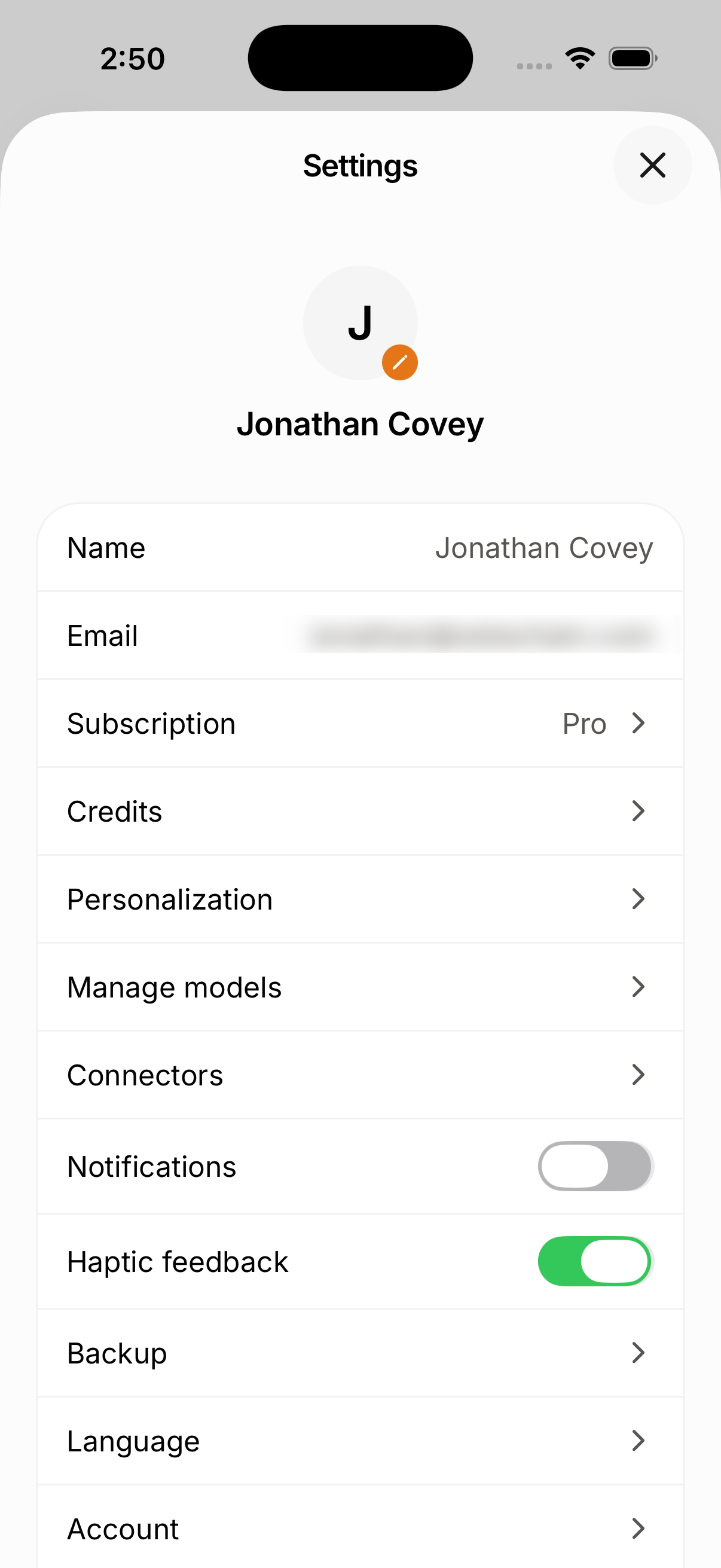 Settings as a native sheet on iOS