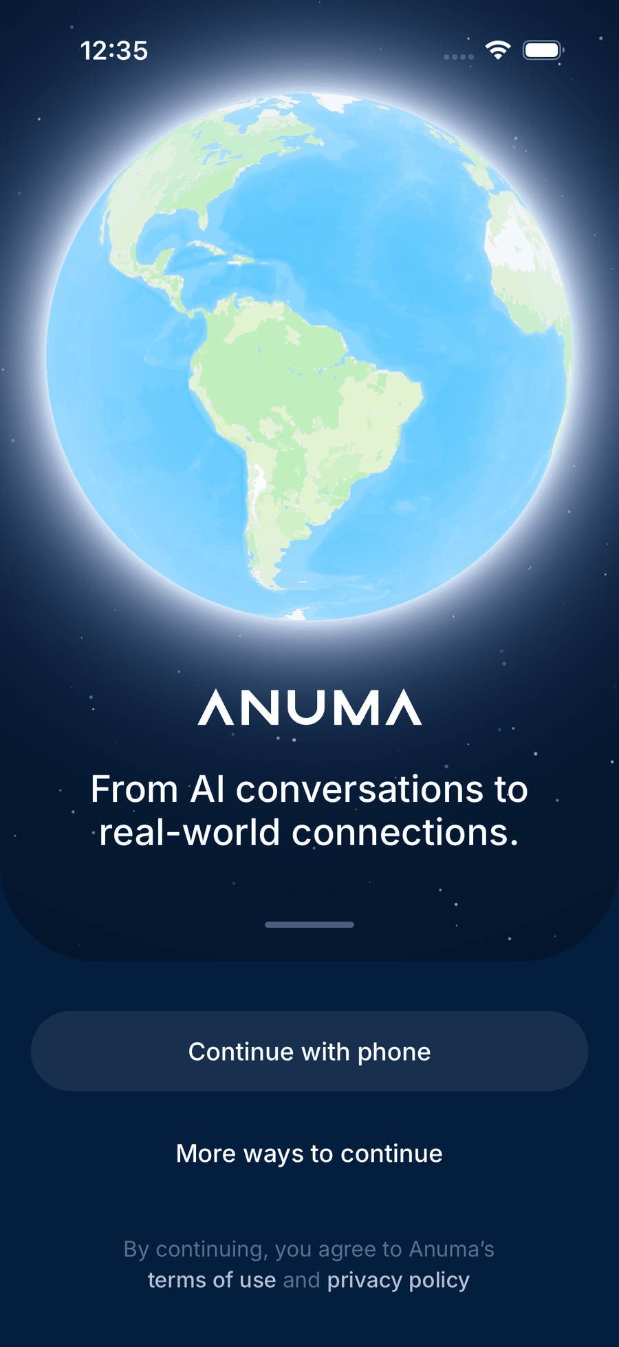 Anuma sign-in screen on iOS