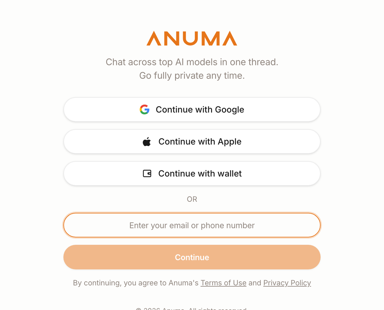 Anuma signup screen on the web