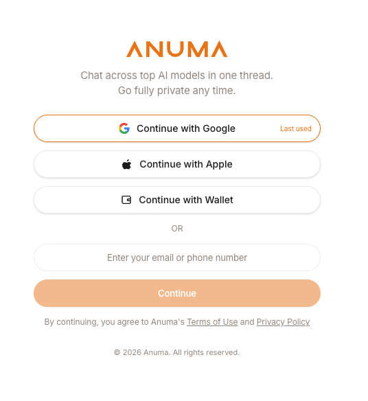 Anuma signup screen