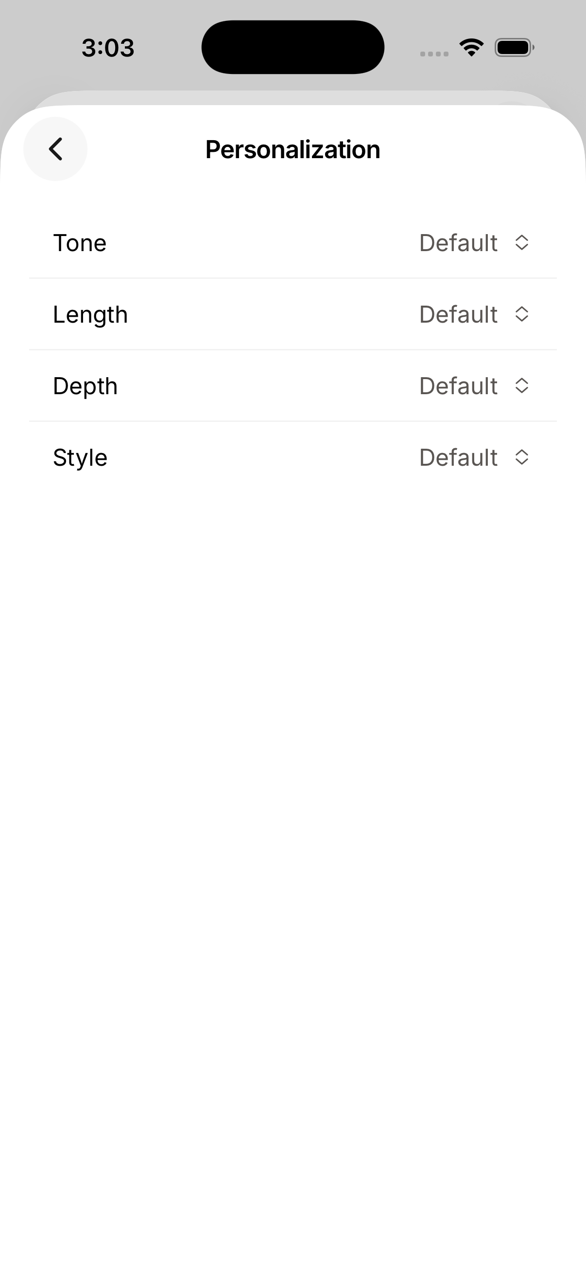 Personalization settings on iOS